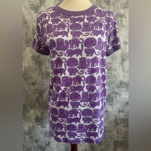 LuLaRoe Liv Purple  All Over Cat Design Short Sleeve Blouse Size Small